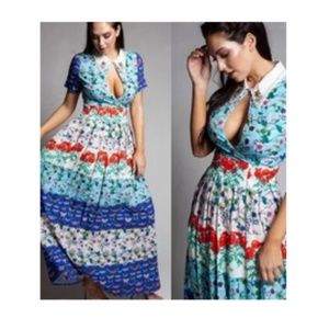 Floral A Line Front Hole Shift Collar Party Dress